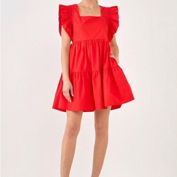 English Factory Red Ruffled Mini Dress - Picture 6 of 6